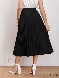 Ebeek - Chic Womens High-Waisted Front Bowknot Skirt, Featuring a Sophisticated Pleated Design Ideal for Spring and Summer Seasons Summer Party Bottoms With Pleated Waist, Elegant Non-stretch Knee-length Bottoms, Knee-length Pleated Waist Party Bottoms, Elegant Non-stretch High-waist Pleated Skirt, Chic Solid Non-stretch Pleated Skirt, Summer Pleated Waist Bottoms For Night Out, Elegant Non-stretch Knee-length Pleated Skirt, Chic Non-stretch Solid Pleated Skirt, Knee-length Party Bottoms With Pleated Waist