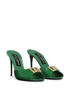 Dolce & Gabbana logo-plaque Stiletto Sandals - Farfetch Shoes Heels Classy, Dolce Gabbana Shoes, Stiletto Sandals, Dolce E Gabbana, Fashion High Heels, Leather Mules, Dream Shoes, Dolce & Gabbana, Mules Shoes