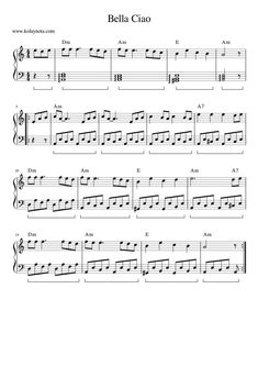 sheet music with the words bella ciu written in black and white on it