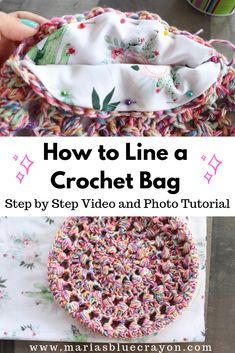 how to line a crochet bag step by step video and photo tutor for beginners