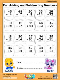 the printable worksheet for addition and subtracting numbers with pictures on it