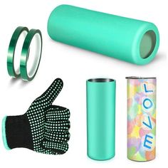 an assortment of items that include gloves, can and lighter