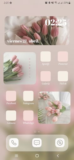 an iphone screen with flowers and text on the bottom right corner, in pink tones