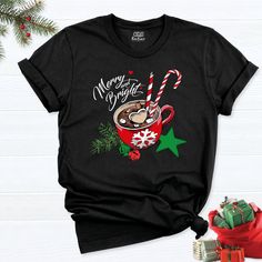 Merry And Bright Shirt, Coffee Christmas Tee, Christmas Shirt Gift, Christmas Tee, Holiday Shirt, Gift For Christmas, Christmas Coffee Shirt. Hi!Welcome to my store and it's great to see you here! I'm sure you'll love my designs. Please let me know if you have any questions or recommendations. The Unisex t-shirts are retail fit and a little bit relaxed. If you want to have a fitter look, I recommend you order one size smaller. But make sure you check our size-chart before you place your order. T Merry Shirt, Chocolate Shirt, Merry And Bright Shirt, Soft Graphic, Christmas Hot Chocolate, Winter T Shirts, Christmas Party Shirts, Cute Christmas Shirts, Handmade Shirts