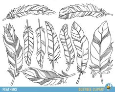 Feather Clipart Clip Art Vectors, Tribal Feather Drawings Clip Art Clipart Vectors - Commercial and Personal INSTANT DOWNLOAD  These graphics are excellent for handmade craft items, printed paper items, invitations, announcements, cards, stationary, party banners, tags, cupcake toppers, embroidery patterns, jewelry, scrapbooking, web design, and graphic design!  DESIGNED FOR SMALL BUSINESS AND PERSONAL USE You may use these images in any personal and most commercial endeavors you desire! You can Feather Drawings, Feather Clip Art, Feather Clipart, Feather Template, Feather Drawing, Leather Tooling Patterns, Tooling Patterns, Wood Burning Patterns, Tattoo Feminina