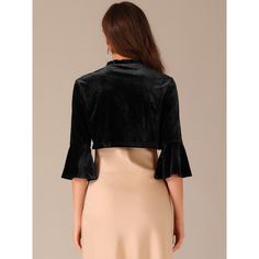 Women's elegant sleeve cropped bolero shrug ruffle bolero jackets. The fabric is soft and lightweight, making it suitable for all-year wear. This solid bolero shrug has a 3/4 sleeve and ruffled design for added elegance and sophistication. You can't go wrong with the vintage cropped shrug you're looking for.a style so classic, you can keep it forever. This cropped cardigan projects a confident image, a must-have in any woman's wardrobe. Velvet Shrug, Cropped Shrug, Shrug Cardigan, Button Front Cardigan, Bolero Jacket, Lightweight Shorts, Women's Jackets, Cardigan Black, Lightweight Cardigan