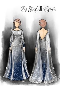 Starfall Gown, Starfall Dress, A Court Of Mist And Fury, Dress Sketches, Fantasy Dress, Fantasy Clothing, Fantasy Fashion, Character Outfits, Costume Design