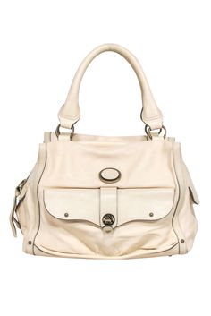 Current Boutique-Chloe - Ivory Leather Large Shoulder Bag Cream Satchel Shoulder Bag For Work, Cream Leather Shoulder Bag For Work, Formal Cream Shoulder Bag With Palladium Hardware, Cream Double Handle Shoulder Bag For Work, Cream Shoulder Bag With Detachable Strap For Work, Luxury White Shoulder Bag For Work, Chic Cream Bags With Metal Hardware, Luxury Cream Shoulder Bag For Work, Classic Cream Satchel For Work