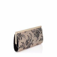 Nwt. Floral-Patterned Black Lace Overlays The Soft Leather Of This Graceful Clutch From Jimmy Choo, While A Lustrous Silk Lining, Logo-Etched, Gilded Hardware And Patent Leather Sides Make This Style Elegant From The Inside Out.Beige With Black Lace Overlay, Gold Hardware, Comes With Original Tags And Dust Bag. Flip-Lock Closure.Note: There Is A Small Stain Inside The Bag (See Photo.) Interior Wall Pocket. Silk Lining. Textile/Leather. By Jimmy Choo; Made In Italy. 9 ¾"W X 5"H X 1 ½"D Classic Leather Clutch For Events, Elegant Beige Leather Clutch, Elegant Gold Wallet With Detachable Strap, Beige Clutch Wallet For Evening, Beige Evening Clutch Wallet, Elegant Evening Wallets With Gold-tone Hardware, Elegant Leather Wallet With Detachable Handle, Elegant Wallets With Detachable Handle For Everyday Use, Rectangular Leather Bag For Weddings