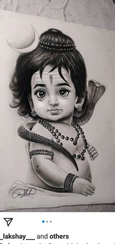 a pencil drawing of a baby girl