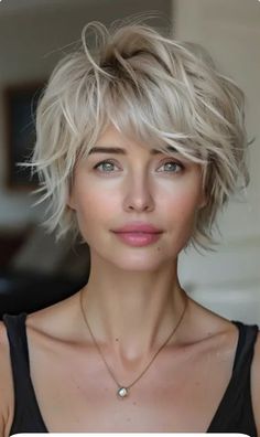 Messy Choppy Short Hair, Flicky Layered Hair, Long Pixie For Round Face, Short Hair For 50 Year Old Women, Womens Mullet Hairstyles, Short Blonde Bobs Fine Hair, Feminine Short Hair Round Face, Shag Short Hair, Short Choppy Layered Haircuts