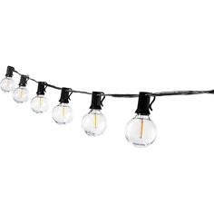 a string of light bulbs hanging from a wire