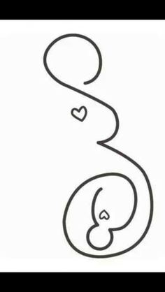 a black and white drawing of the letter s with hearts on it's side