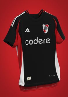 a soccer jersey with the name codere on it is displayed in front of a red background