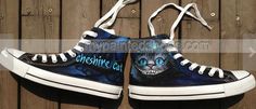 Alice In Wonderland Cheshire Cat Shoes High-top Painted Canvas S Painting Canvas Shoes, Shoes High Tops, Alice In Wonderland Cheshire Cat, Wonderland Cheshire Cat, Converse Custom, Cat Shoes, Shoes Canvas