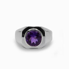 Round Faceted Amethyst Ring in Sterling Silver Made In Earth Geode Ring, Amazonite Ring, Loving Energy, Aura Cleansing, Agate Geode, Size 10 Rings, Common Sense, Amethyst Gemstone, Amethyst Ring