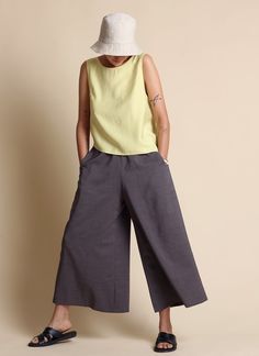 KAAREM Stamen Cropped Pocket Pant w/ Elastic - Charcoal Knot Tie, Design Light, Tie Knots, Pocket Pants, Minimal Design, Sleeveless Tank, Single Piece, Womens Tank, Trousers Women