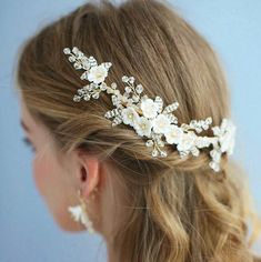 Buy Ivory Floral Headpiece With Crystals In Gold from Wedding Garter Australia #weddinggarter #floralheadpiece #flowercrown #headwear #bridalheadpiece #headpiecewedding #hairpin #weddinghairpiece #hairstyle #bridalhair #floralcrystals #ivorygold #Ivoryheadpiece Beach Hair Accessories, Beautiful Bridal Hair, Flower Hair Band, Headpiece Accessories, Hairpin Accessories, Gold Hair Comb, Peinados Fáciles Para Cabello Corto, Wedding Hair Clips