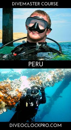 two pictures with the same person in scuba gear, and one is wearing a diving mask