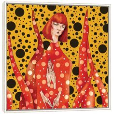 a painting of a woman with red hair and polka dots