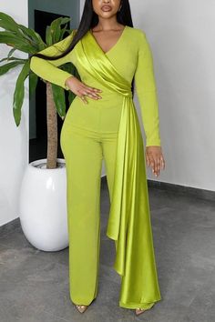 Slim Jumpsuit, Patchwork Sleeve, Jeans Cargo, Green Jumpsuit, Maxi Robes, Long Sleeve Jumpsuit, Crop Top Sweater, Elegant Party, Yoga Shorts