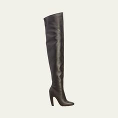 Bottega Veneta soft calf leather over-the-knee boots 4.00 in / 100 mm stiletto heel Pointed toe Half-zip eases dress Leather/Rubber outsole Made in Italy Dress Leather, Leather Dresses, Bergdorf Goodman, Stiletto Heel, Over The Knee Boots, Over The Knee, Half Zip, Bottega Veneta, Knee Boots