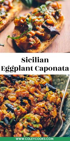 an eggplant caponata is shown with the title above it