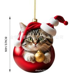 a christmas ornament with a cat wearing a santa hat