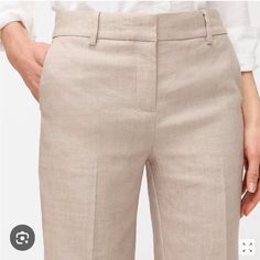 Nwt J. Crew Peyton Pant In Stretch Linen, 4, And 6. Tan Beige Straight Hem Bottoms For Workwear, Beige Straight Hem Bottoms For Office, Beige Bottoms With Straight Hem For Office, Fitted Beige Bottoms With Straight Hem, Beige Fitted Bottoms With Straight Hem, Fitted Neutral Pants With Welt Pockets, Fitted Neutral Pants With Pockets, Fitted Neutral Bottoms With Pockets, Neutral Fitted Tapered Leg Pants