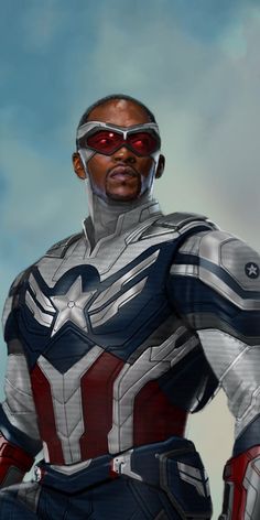 an image of captain america in the avengers age of ulhane suit with red glasses