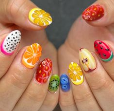 Fruit Nail Designs Summer, Cute Fruit Nail Designs, Cute Nail Art Designs Summer, Fruits Nail Art, Fruit Summer Nails, Crazy Design Nails, 3d Fruit Nails, Nail Designs Fruit