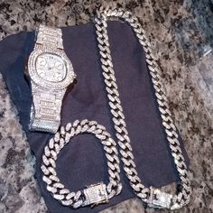 Short 18" Chain, Watch & Bracelet 90 Day Warranty High-End Prototypes & Wholesale Prices. Real Lab Diamonds & Real Gold 4x's Over No Tarnishing Stainless Steel With Gloss Protection Finish! Jewelers Offer Similar Lab Diamond Pieces For $400-$1k+... Real Diamonds, But They’re Not Worth Much Because They've Been Produced In The Lab. Vvs Clarity. They Look Identical To Natural Earth Diamonds Without The Price Tag. Long Lasting Quality *They Will Not Tarnish If You Clean With Mild Soap & Never Use Harsh Chemicals. Unisex "Look Like Money Without Overspending" Music Videos, Events, Photos, Entertainment Industry. Fast Insured Shipping Positive Reviews Thank You For Shopping With Queenie Timeless Silver Iced Out Jewelry, Timeless Iced Out Silver Jewelry, Timeless Iced Out Jewelry Gift, Iced Out Diamond Jewelry And Watches For Gifts, Luxury Silver Jewelry And Watches With 17 Jewels, Timeless Stainless Steel Chain Jewelry, White Gold Cuban Link Jewelry, Timeless Stainless Steel Chain Link Jewelry, Luxury Iced Out Metal Jewelry