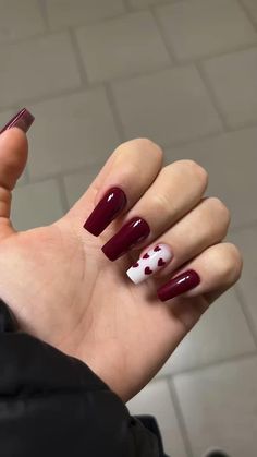 Bordo Nails, Hoco Nails, Maroon Nails, Gel Polish Manicure, Square Nail Designs, Edgy Nails, Goth Nails, Nails Desing, Pastel Nails