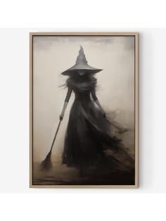 a painting of a witch holding a broom