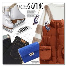 an advertisement for ice skating with the image of a woman's outfit and accessories