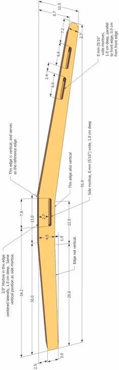 a wooden object with measurements for it