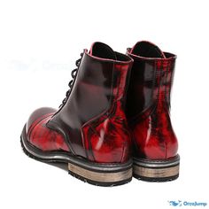 OrcaJump - Fashionable Personalized Denim Cowboy Boots with Designer Short Tube Casual Lace-up Boots Denim Cowboy Boots, Burgundy Shoe, Men Leather Boots, Denim Cowboy, Mens Ankle Boots, Burgundy Shoes, Boot Types, Martin Boots, Designer Shorts