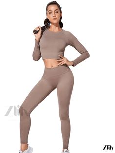 Zlily - Premium Womens Fitness Apparel: Breathable Long-Sleeved Pants Set - Ideal for Running, Yoga, and Fitness Activities - 2-Piece Sports Suit for Active Women High Stretch Long Sleeve Sportswear Set, Solid Color Long Sleeve Gym Sets, Long Sleeve Solid Color Gym Sets, High Stretch Long Sleeve Gym Sets, High Stretch Long Sleeve Athleisure Sets, Stretch Long Sleeve Yoga Sets, Long Sleeve Stretch Yoga Sets, Yoga Sportswear Sets, Solid Color Yoga Sportswear Sets