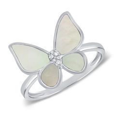 Embrace the enchanting beauty of nature with our exquisite Mother of Pearl & Diamond Butterfly Ring, meticulously crafted in 14k gold. This stunning ring features a delicate butterfly motif adorned with shimmering diamonds totaling 1.30 carats, adding a touch of brilliance to its graceful design. The ethereal mother of pearl center exudes a luminous glow, enhancing the ring's elegance and allure. Available in your choice of 14k yellow gold, white gold, or rose gold, the band boasts a luxurious f Fine Jewelry Butterfly Pendant With Diamond Accents, Fine Jewelry Butterfly With Diamond Accents, Fine Jewelry With Butterfly Diamond Accents, Elegant Butterfly Ring With Vvs Clarity Cubic Zirconia, Luxury White Gold Butterfly Ring, Fine Jewelry Butterfly Ring In Diamond White Cubic Zirconia, Elegant Butterfly-shaped Rings With Diamond Accents, Formal Butterfly-shaped Cubic Zirconia Rings, Luxury Butterfly Ring With Cubic Zirconia