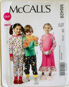 three children's pajamas and footwear sewing pattern from the book, mccall's easy to sew