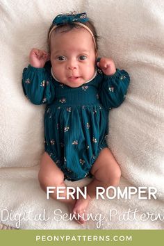 Fern Romper is a gorgeous design made for stretch knit fabrics. It includes options for a waistband, collar and sash. It includes a short and long sleeve options and snaps for easy nappy/diaper changes.Sized Newborn-4 years. Peony Patterns. Digital PDF downloadable sewing pattern. Print at home and sew today! Projector files included. Beginner friendly tutorial with fully photographed steps. Join our Facebook group for more inspo and advice!