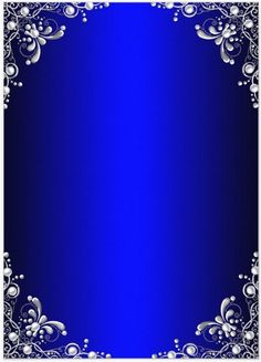 a blue and silver background with white flowers on the border, in an ornate frame