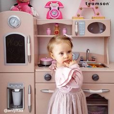 There's a whole world inside her head, waiting to be explored. 💭 Photo Credit: @aniyitaa 📸 #Teamson #TeamsonKids #DesignHappy #MyTeamsonKid #PlayKitchen #KidsKitchen #Christmas #Gift #GiftIdea #BlackFriday #Lostinthought #ChildhoodWonder Pink Play Kitchen, Daycare Playroom, Pink Retro Kitchen, Classroom Preschool, Retro Style Kitchen, Wooden Toy Kitchen, Kitchen Playset, Kitchen Pink, Under Sink Cabinet