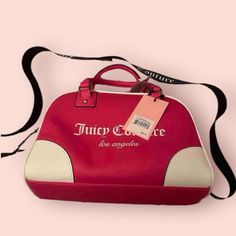 Juicy Couture Pink Flash Fashionista Sports Bowler Bag Sporty Large Capacity Shoulder Bag For Shopping, Sporty Shopping Bag With Removable Pouch, Sporty Everyday Shoulder Bag With Logo, Sporty Shoulder Bag For Shopping, Logo Crossbody Satchel For Travel, Travel Satchel Bag With Logo, Sporty Tote Shoulder Bag With Detachable Strap, Sporty Crossbody Bag With Detachable Strap, Sporty Leather Crossbody Bag