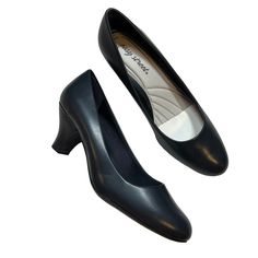 Easy Street Fabulous Pump Navy 9 W New. Man-Made Upper Round Peep-Toe Pumps 2-1/4" Heel Flexible Man-Made Sole New In Box Navy Pumps, Work Heels, Elegant Pumps, Pointed Pumps, Silver Pumps, Evening Sandals, Street Shoes, Kitten Heel Pumps, Easy Street