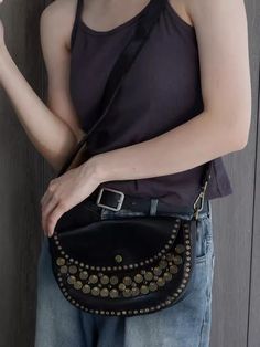 Punk Style Genuine Leather Rivet Crossbody Bag