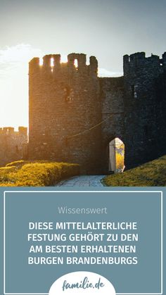 an image of a castle with the sun setting behind it and text that reads,