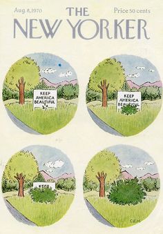 the new yorker magazine cover with trees and signs on it's front page