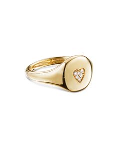 David Yurman Cable Collectibles Heart Mini Pinky Ring in 18K Gold with Diamonds Luxury 14k Gold Heart Ring With Vs Clarity, Luxury Yellow Gold Diamond Ring For Valentine's Day, Luxury Yellow Gold Heart Ring, Fine Jewelry Yellow Gold Signet Ring For Promise, Yellow Gold Brilliant Cut Signet Ring For Promise, Luxury Heart Cut Ring With Polished Finish, Yellow Gold Brilliant Cut Promise Signet Ring, Luxury Heart-shaped Rings With Diamond Accents, Luxury Heart Shaped Rings With Diamond Accents