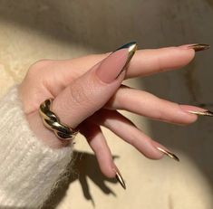 Golden Nails, Colorful Nails, Pretty Acrylic Nails, Dope Nails